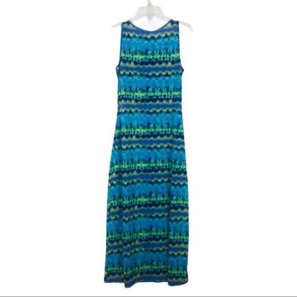 Madmazelle Maxi Tank Dress Sz Small? Tie Dyed Boho Flowy Blue Green Yellow - Picture 2 of 6
